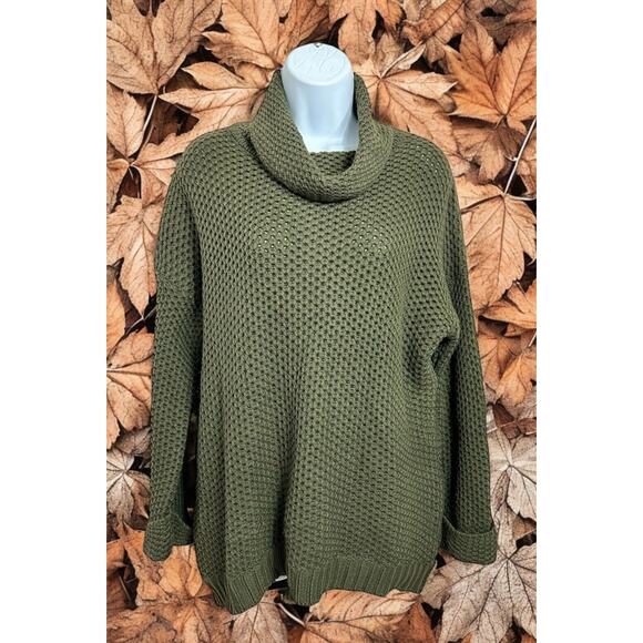Forever 21 Army Green Chunky Sweater Sz Small Oversized Long Turtleneck - Picture 1 of 5
